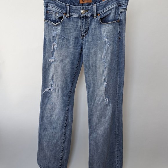 7 Seven Jeans Low Rise Bootcut 30 Medium Rinse Distressed Denim - Picture 2 of 3